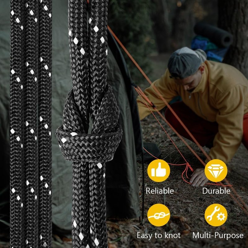 Reflective Paracord Rope - 750 lb Strength | 100' to 1000' Lengths, 4mm 11-Strand for Camping & Hammocks
