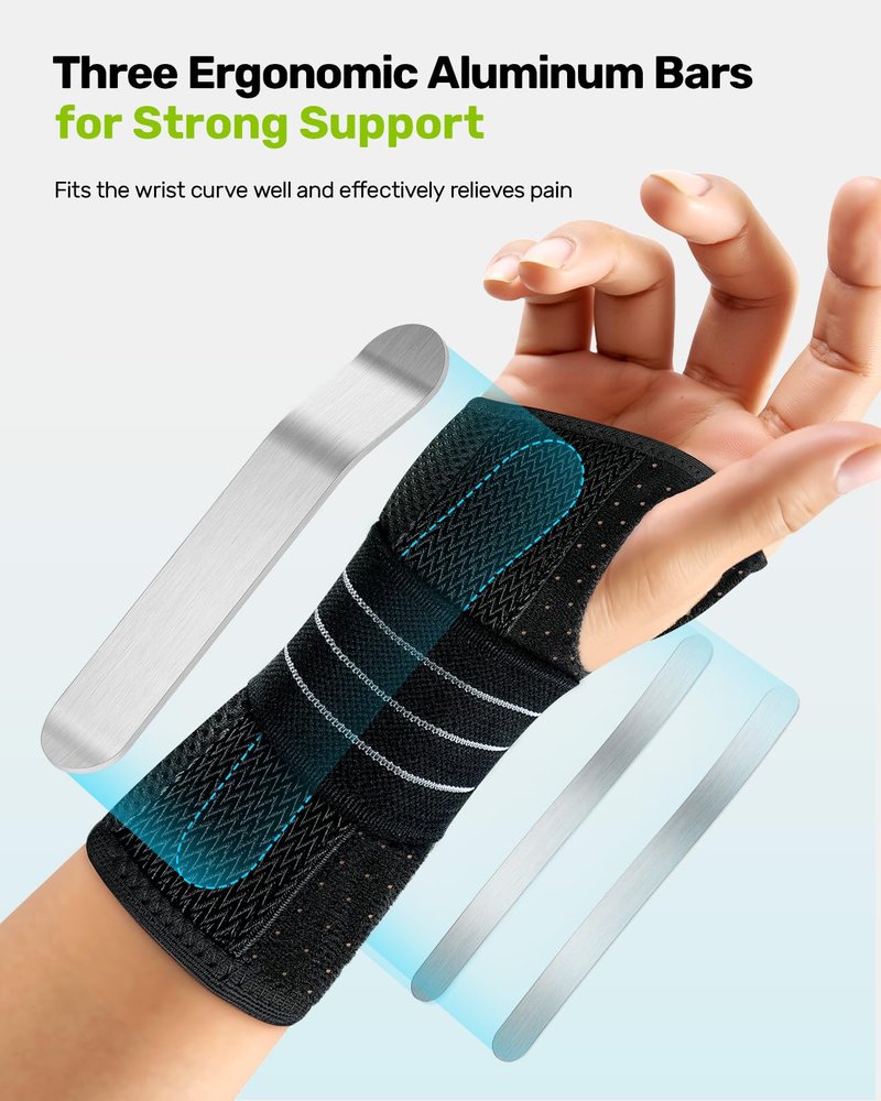Rakiie Carpal Tunnel Wrist Brace Left Hand, Adjustable Night Wrist Support with 3 Metal Splints, Hand Brace for Men Women No Pressure on Thumb, Splint Stabilizer for Work, Arthritis, Gray Large