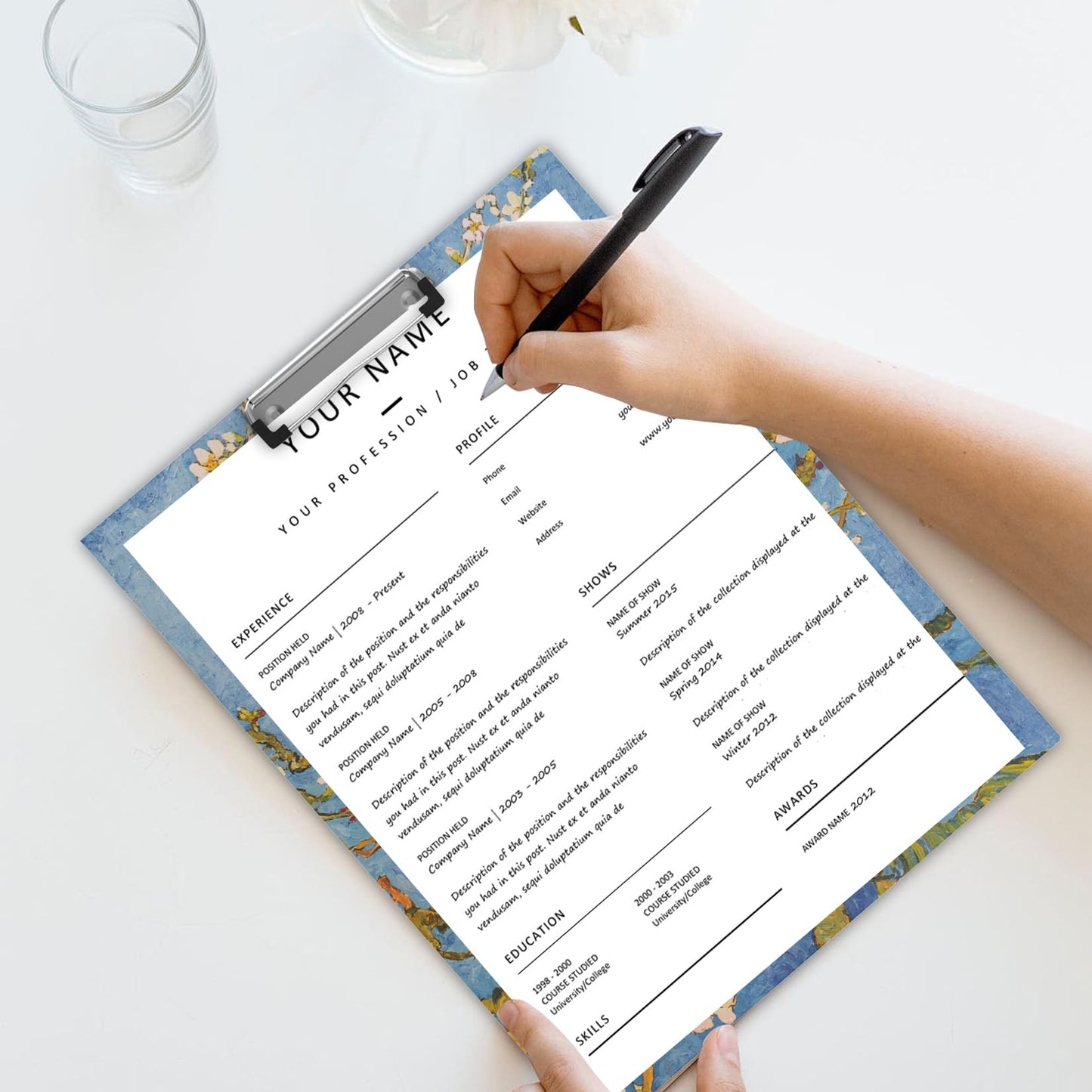 A4 Cute Clipboard Folio with Notepad Clipfolio and Interior Storage, Foldable Nursing Legal Size Clipboards for Work/Kids/Teachers - Almond Tree