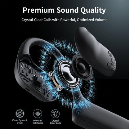 CXK Open Ear Headphones with Mic, 23g Lightweight, Bluetooth 5.4 Headset, Dual Noise Canceling Mic for Clear Calls & Mute Button, 12H Playtime Air Conduction Headphones for Call, Meeting, Driving