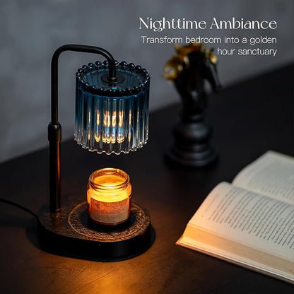 Candeldo Candle Warmer Lamp with Timer: Navy Blue Candle Warming Lamp with 2 Bulbs Height Adjustable Wax Melt Dimmable Bedroom Decor for Women