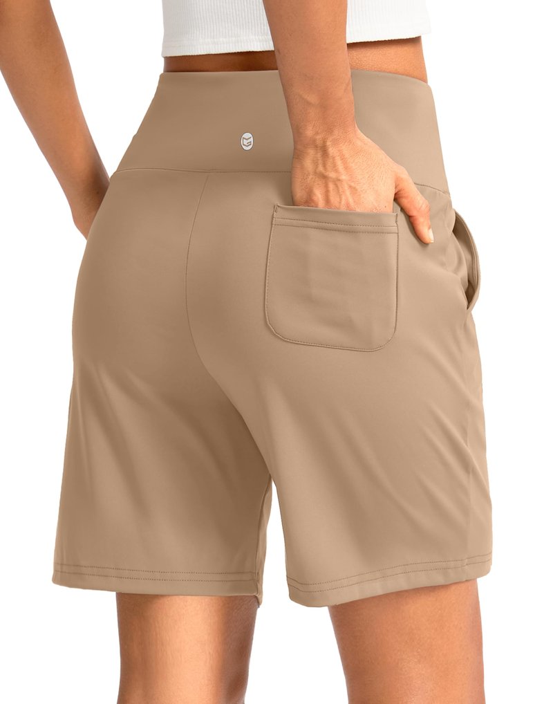 G Gradual Women's Bermuda Long Shorts with Pockets 7" High Waisted Knee Length Shorts for Women Walking Athletic Workout(Khaki-L7,3XL)