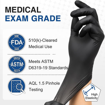 Schneider Black Nitrile Exam Gloves, Box of 100, Latex Free & Powder Free Disposable Gloves, for Medical, Food Prep & Cleaning, Small