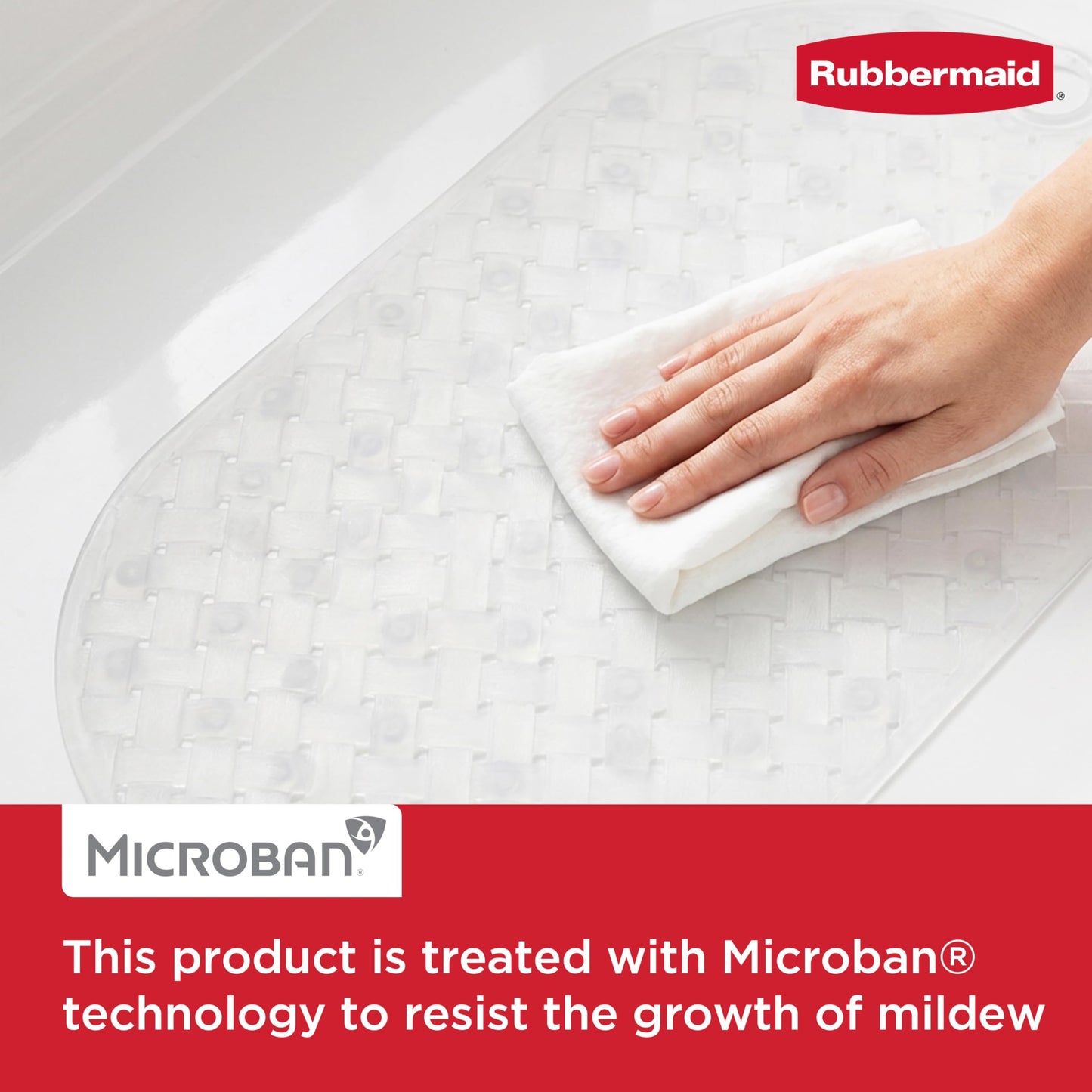 Rubbermaid INSTAMAT Bath Tub Shower Mat, Non-Slip Tub Mat with Suction Cups, Bath Mat Hangs on Showerhead for Quick Dry, 27.2 x 15.2 Inch, BPA-Free, Easy to Clean, for Inside Tub or Shower, Clear