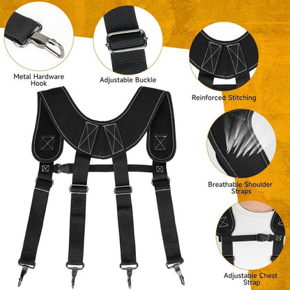 Tool Belt with Suspenders,27-Pockets Heavy Duty Tool Belts for Men with Magnetic Tool Pouch,Detachable & Adjustable Work Belt Bag for Electrician,Carpenter,Construction,Utility Toolbelt,Black