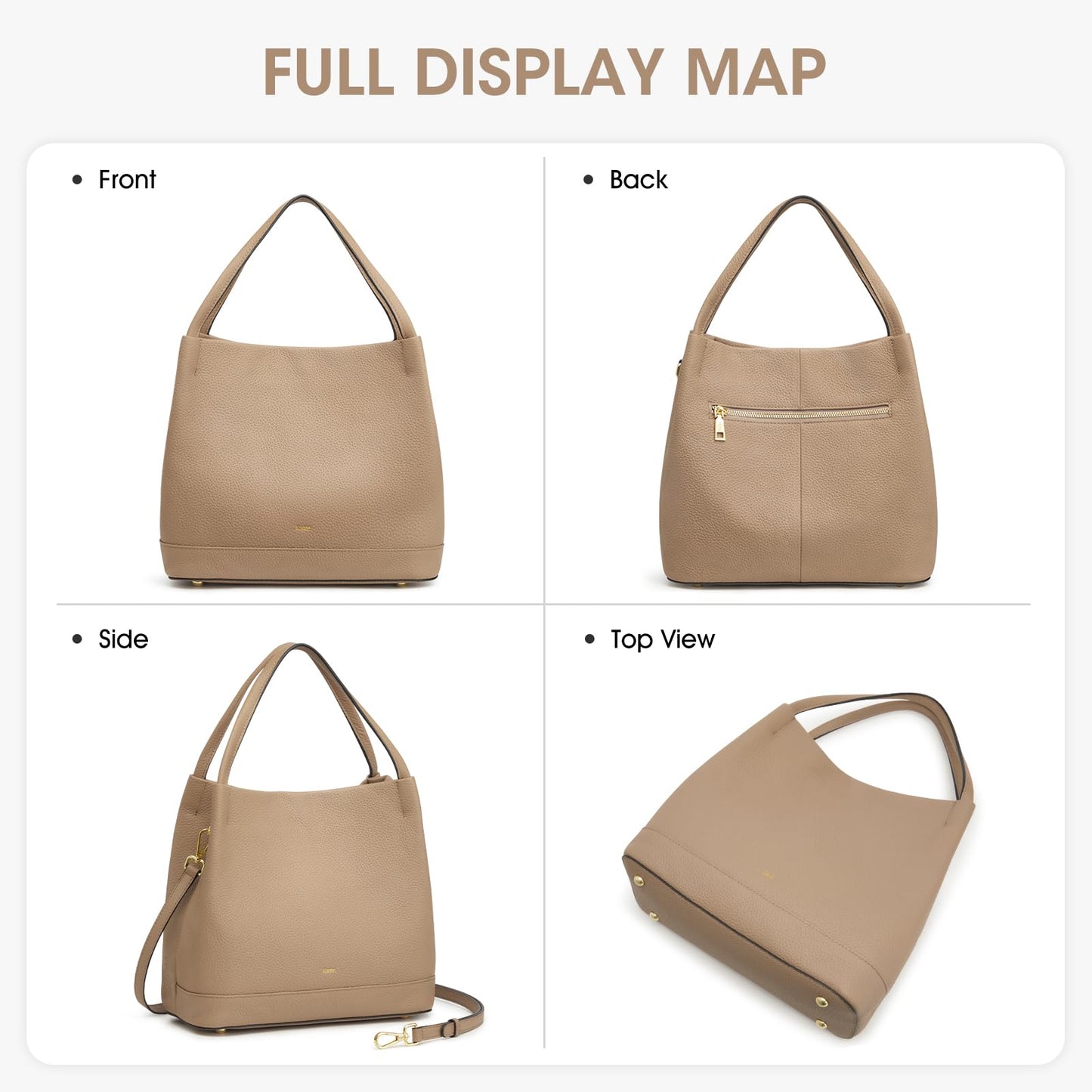 Kattee Genuine Leather Handbags for Women 2026 Trendy, Soft Leather Bucket Bags Shoulder Tote Crossbody Purses with 2 Straps, Apricot