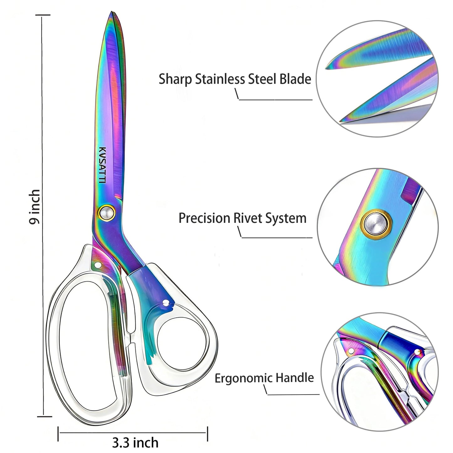 9"Office Scissors for Desk,Craft Scissors,Sharp Titanium Coated Stainless Steel Blades, for Art School Supplies and Daily Family Use/Colour