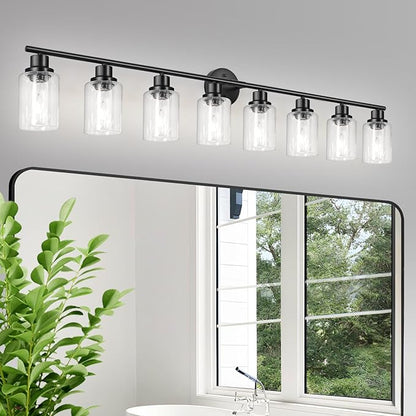 8-Light Black Vanity Lights, Modern Bathroom Light Fixtures with Clear Glass Shade, Wall Lamps for Mirror Kitchen Hallway Cabinet Living Room Sconces Lights - E26