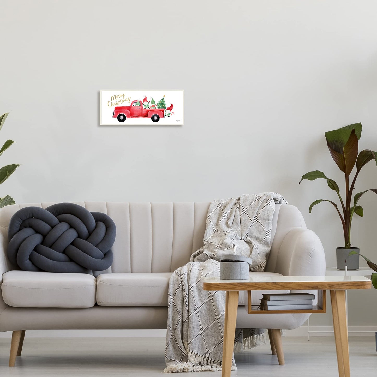 Stupell Industries 'Christmas Gnomes Driving Red Truck Decorated Tree', Wall Plaque Art, 17 x 7 Inches, Easy to Hang and Sturdy, Made in USA, by Heather Lee Chan