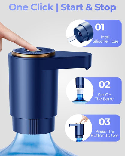 Cozycharm Water Jug Pump for 5 Gallon Bottle – Portable Electric USB-C Charging Dispenser, Dual Powerful Motors, Fast Flow, Fits 2-5 Gallon Jugs – Ideal for Home, Office, Camping, RV, Blue