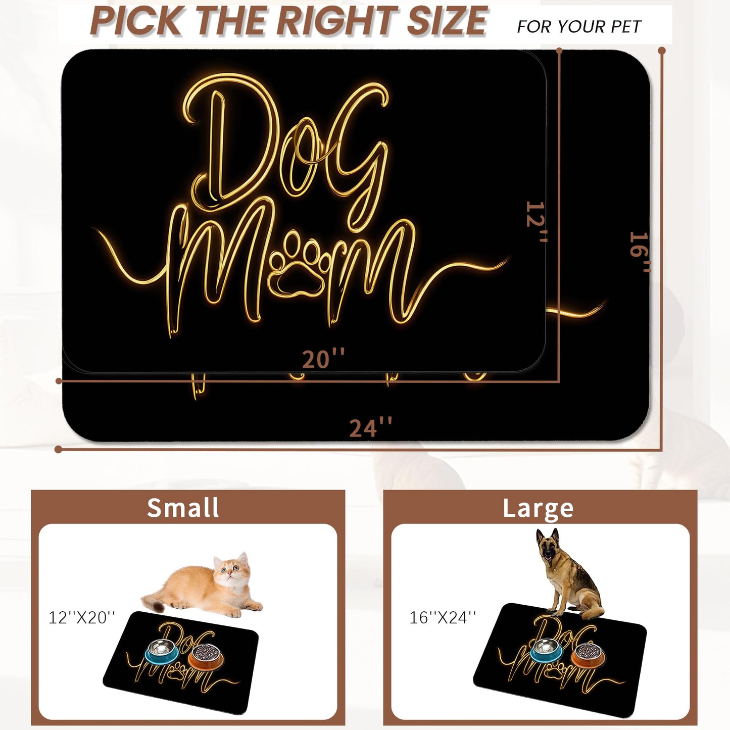 Dog Mom Food Mat for Floors,Absorbent Quick-Dry Pet Feeding Mat,Cat Dog Bowl Mats for Food and Water,Non-Slip Pet Accessories Supplies 16"x24"