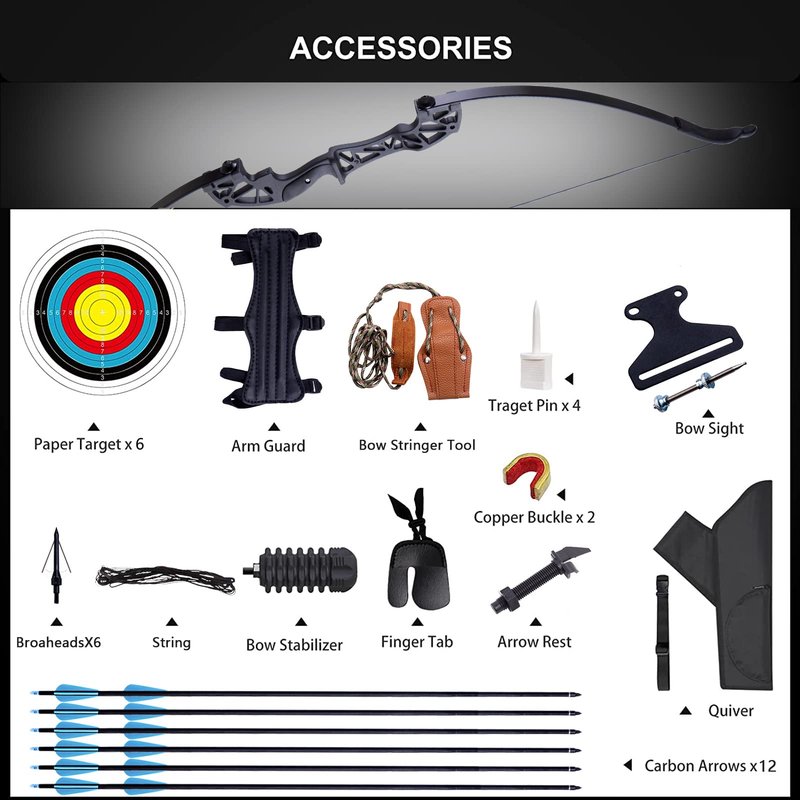 Furqery 52" Bow and Arrow Set for Adults, Archery Recurve Bows Beginner Right & Left Handed, Takedown Recurve Bow with 12 Carbon Fiber Arrows for Hunting & Target Practice Outdoor, 40lb