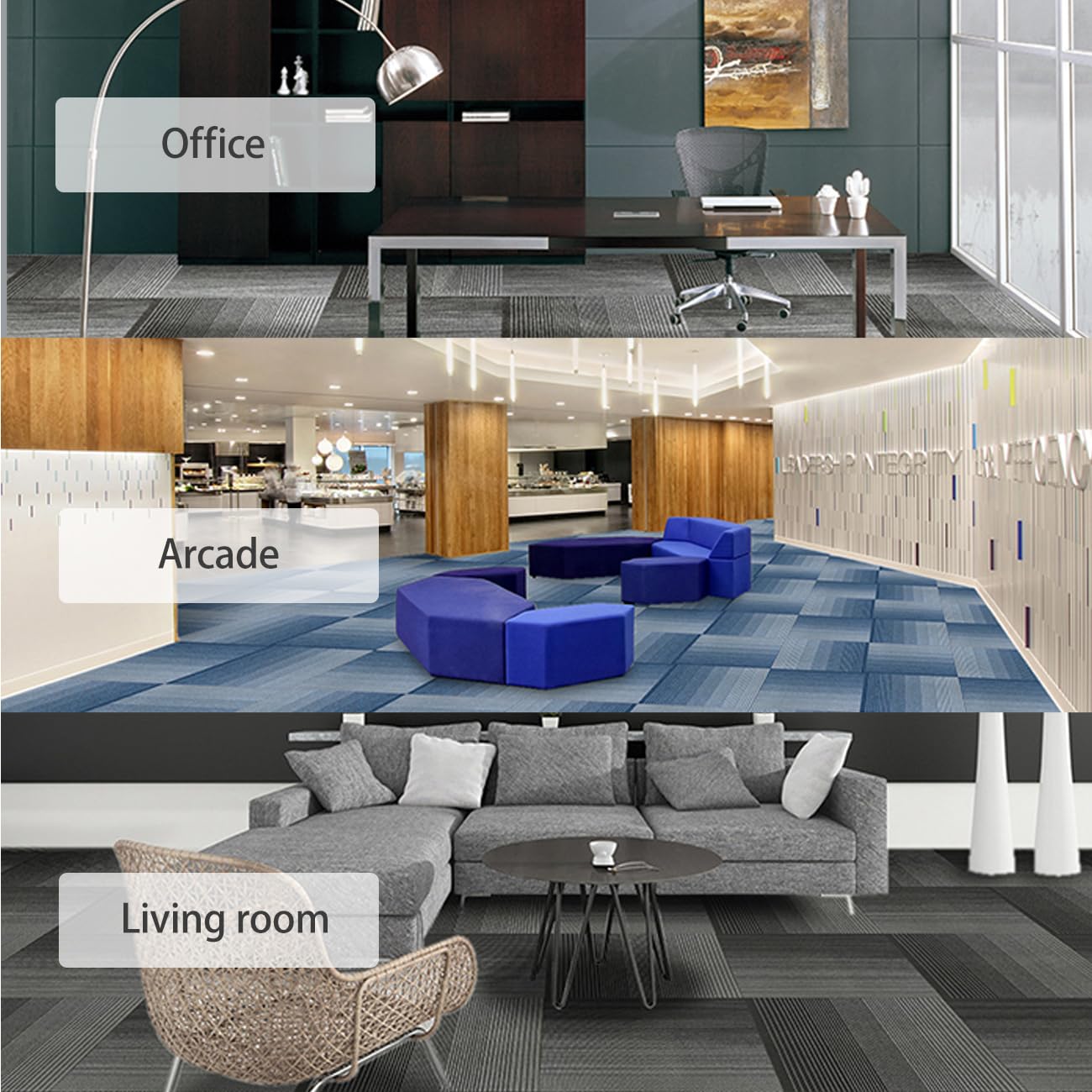 16 Tiles Carpet Squares 20" x 20" PVC Carpet Tile, 0.13" Pile Height (43 sqft/Carton) Blue for Home Office, Living Room, Bedroom