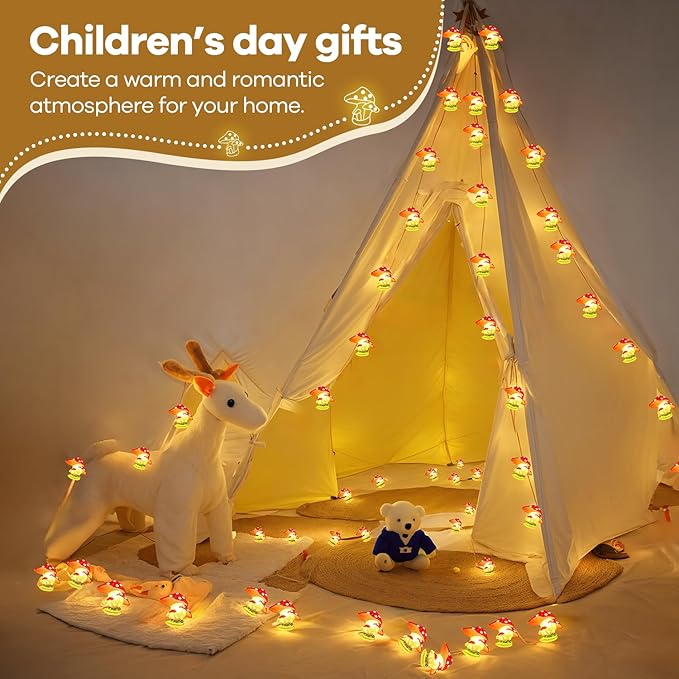 Mushroom Decor Cottage Core Decor 10FT 30LEDs Mushroom String Lights Battery Operated for Kids Gifts Bedroom Dorm Party Wedding Outdoor Patio Whimsical Decoration
