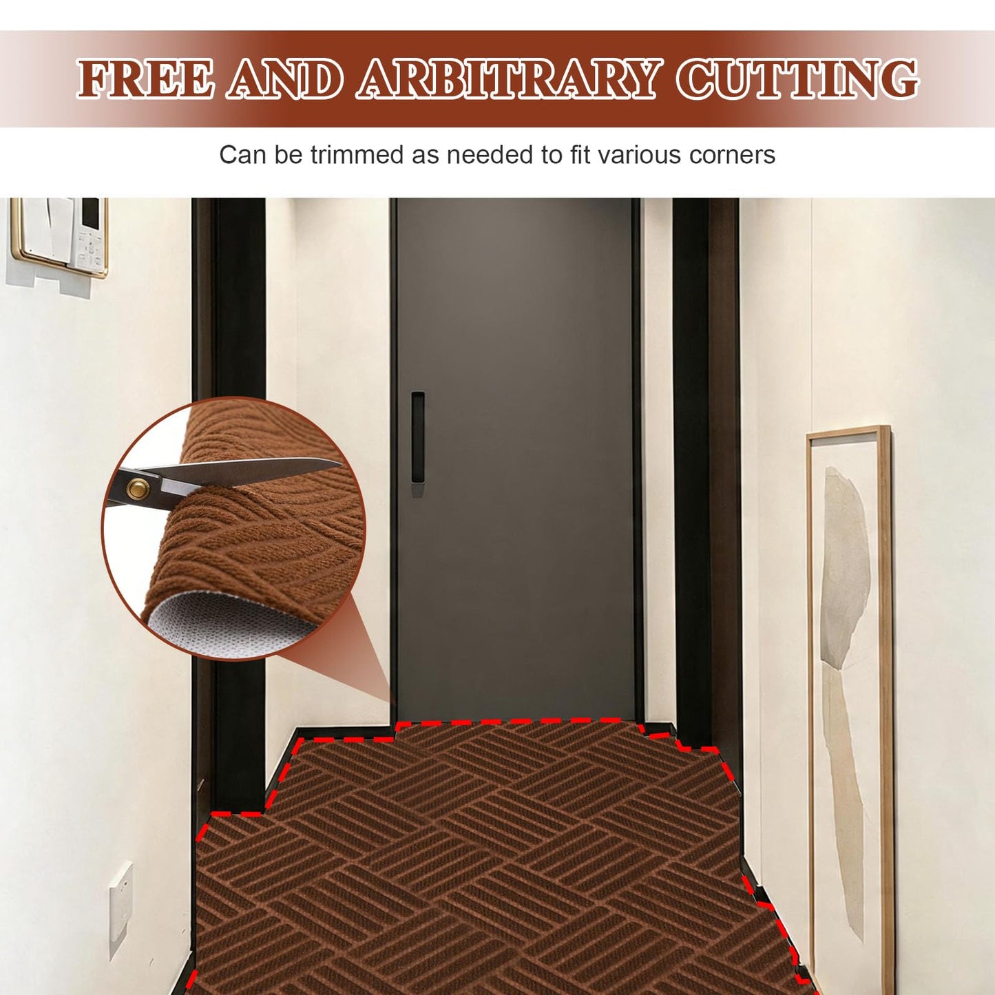 Runner Rugs with Rubber Backing for Hallway,3’x10’Fine Stripe Embossing Non-Slip Indoor Outdoor Doormat,for Entryway Balcony Patio Kitchen Garage Stair Laundry,Brown