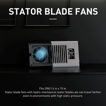 PowerScale 4" x 10" Smart Vent Air Booster Register Fan with Humidity Temeperature Sensor Register Fan with LCD Display Touchscreen Ceiling Register Booster for Efficient HVAC Air Boosting