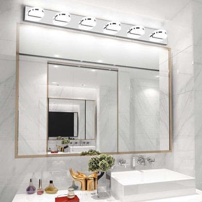 Aipsun 6 Lights Modern Chrome LED Vanity Light Acrylic Stainless Steel Bathroom Wall Light Over Mirror(White Light 6000K)