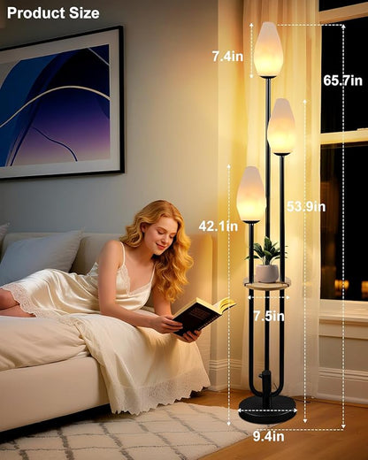 Lightdot Black Dimmable Floor Lamp with Table, 63IN Mid-Century Oval Floor Lamps with 3000K Soft Warm White Bulbs, 3-Lights Candle Holder Style Modern Tall Standing Lamp for Living Room