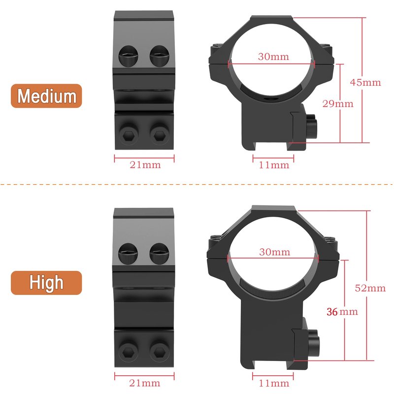 TPO 3/8" Dovetail Scope Rings Hight & Medium Profle 30mm Scope Mount for 11mm Dovetail Rail Airsoft Accessories (High+Meidum) AG30-M114+AG30-H142
