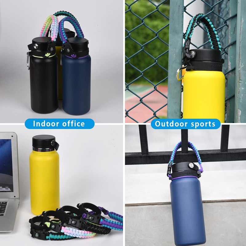 iLVANYA 2.0 Paracord Handle Compatible with Hydro Flask 2.0 Wide Mouth Water Bottle 12 oz 16 oz 18 oz 20 oz 32 oz 40 oz 64 oz，Perfect for Daily Walking Biking Hiking (Bright Rainbow)