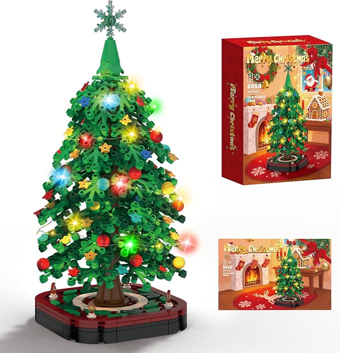 Christmas Tree Building Blocks SetDIY Christmas Tree Toy Bricks with LED Light Creative Educational STEM Gift for Boys and Girls Creative Home Decor Building Toys Gifts for Kids Adults Teens