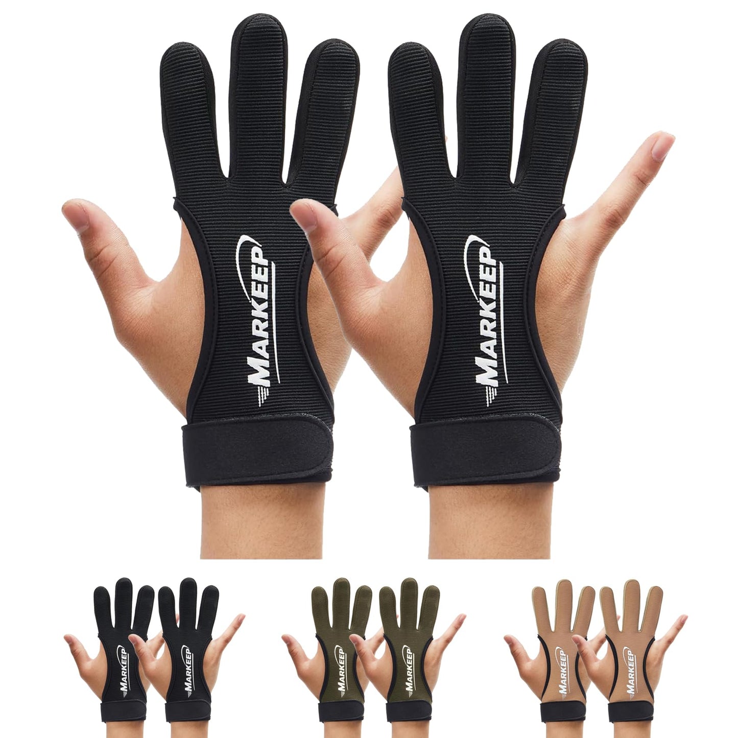 MARKEEP Archery Gloves 2 Pack Shooting Hunting Leather Guard 3-Finger Guard for Youth Adult Man Woman and Beginner Recurve Arrow Bow Archery Protective Gear Accessories