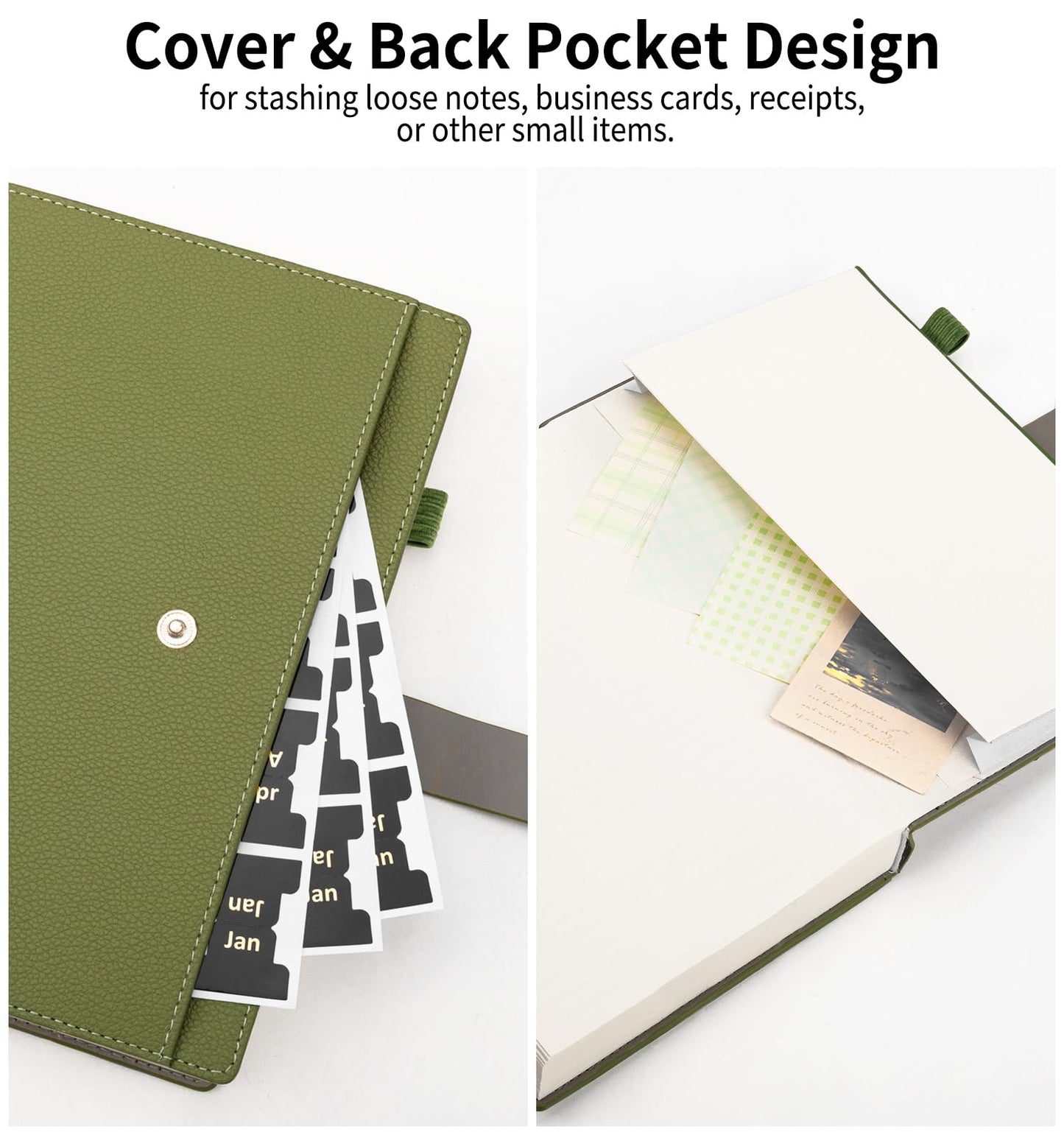 A5 Lined Leather Journal Notebook, Hardcover Journal Set with Pen, Monthly Index Tabs and Gift Box, 320 Pages 100GSM Thick Paper, Thick Daily Diary, Journal for Women, Men, School, Travel, Work(Green)