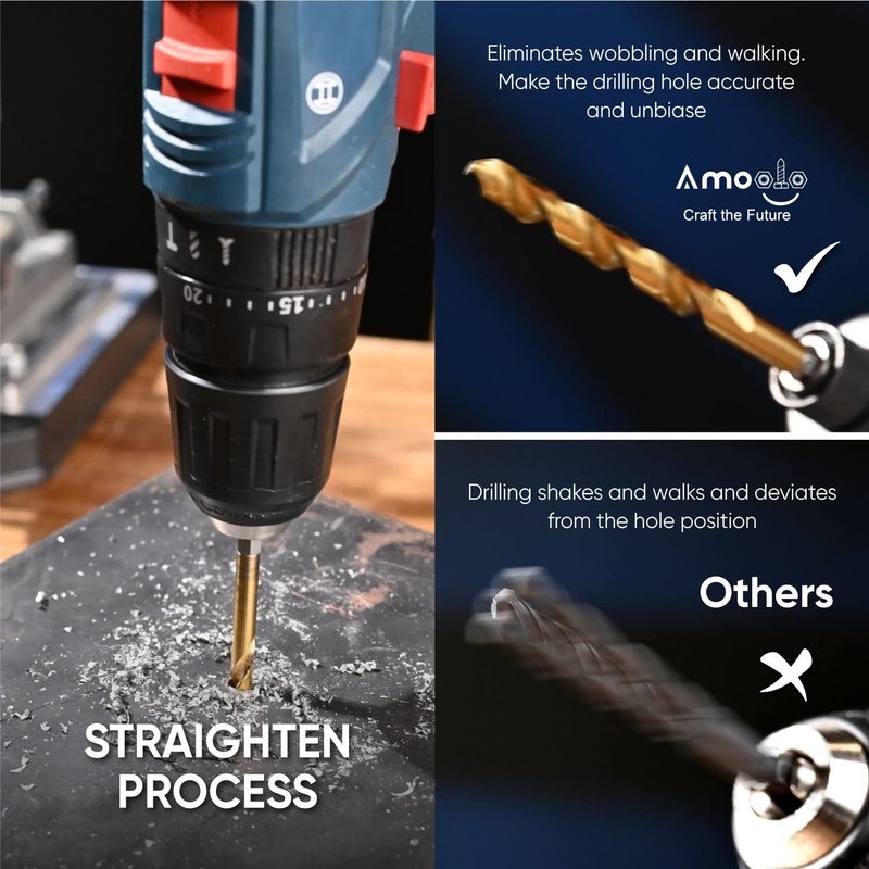 amoolo Hex Shank Drill Bit Set (13Pcs Set+3 Pcs Free), Premium 4341 HSS Titanium Impact Hex Drill Bits for Wood, Steel, Metal, Plastic, Quick Change Design (1/16 -1/4 )