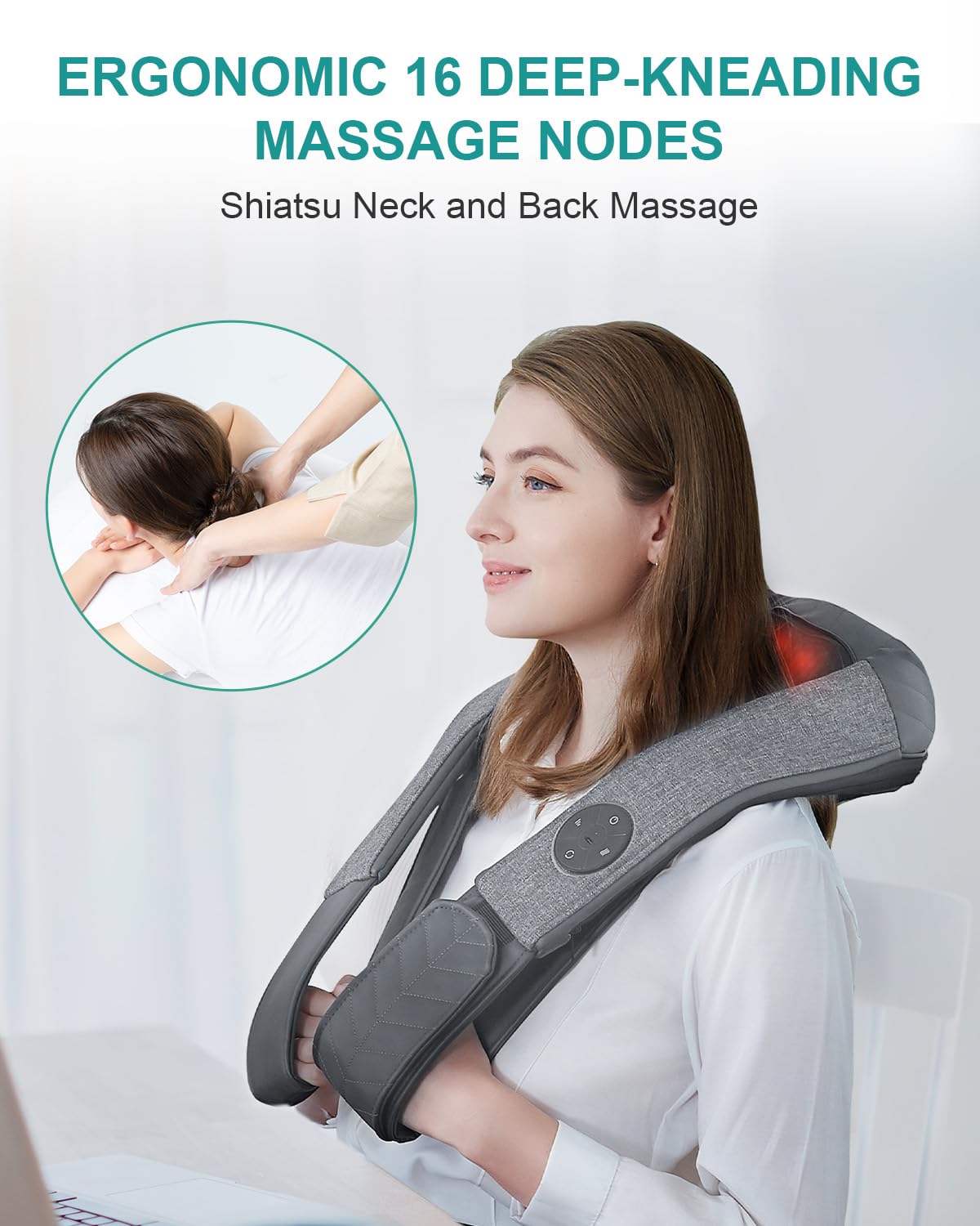 Nekteck Shiatsu Neck and Back Massager with Soothing Heat, Shoulder Massager for Pain Relief Deep Tissue, Electric 3D Kneading Massage Tools for Leg Body Muscle, Corded Power, Gifts for Him Her
