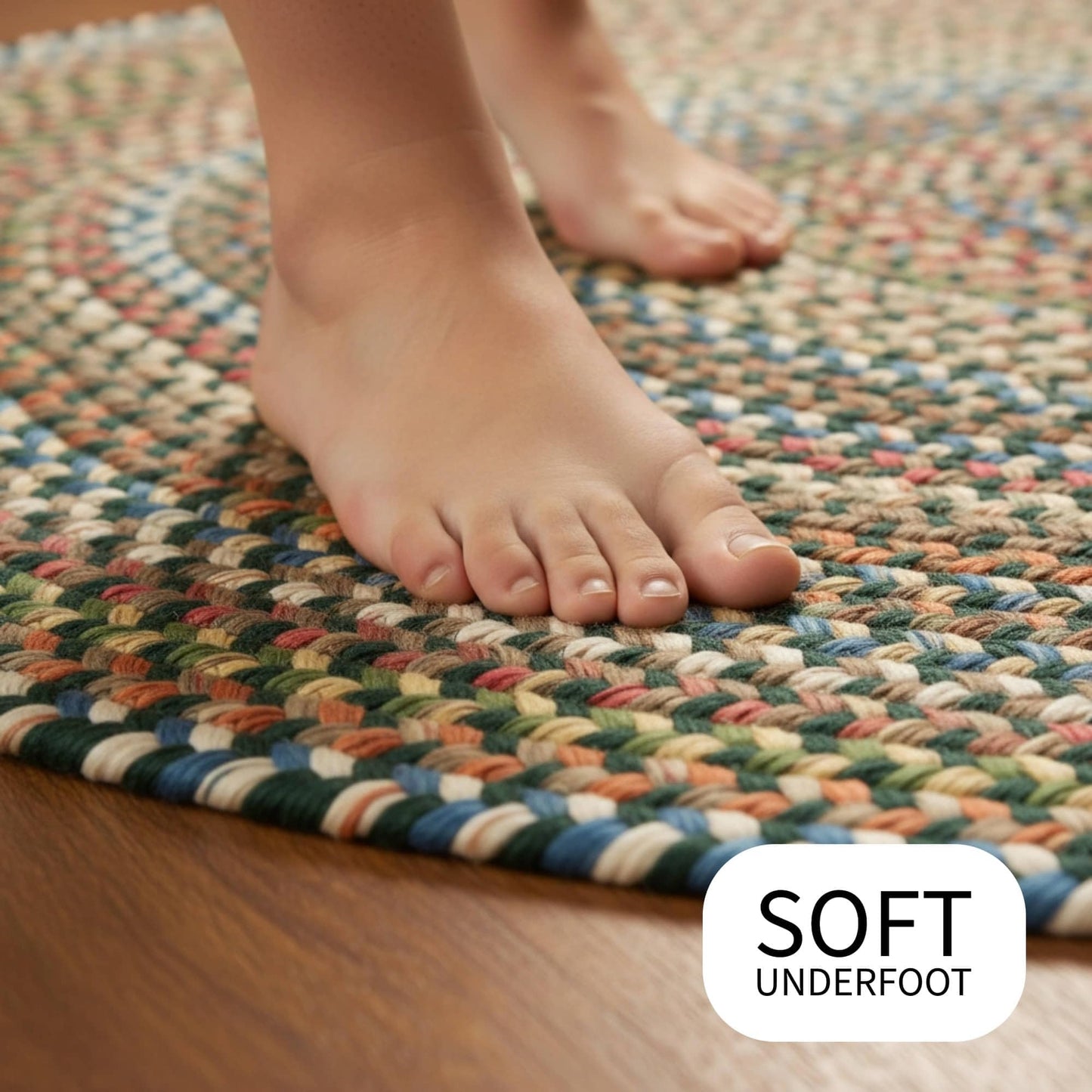 Spruce Green/Multi Braided Rug - 6' Round Rugs for Living Room and Dining Room Table - Vibrant Colors - Stain Hiding Material - Made in USA