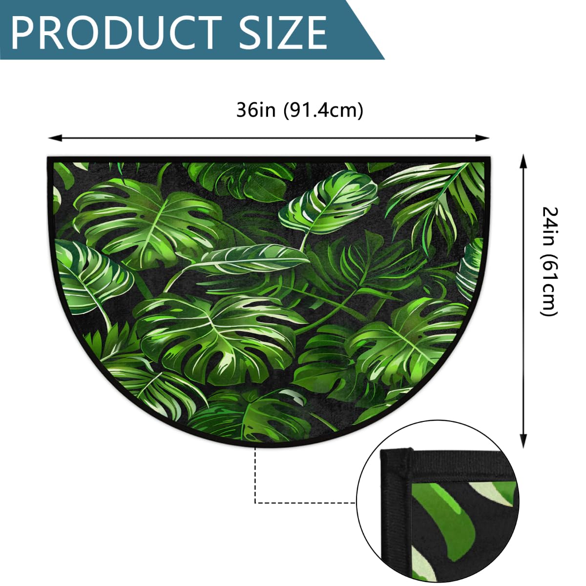 YPPAHHHH Half Round Door Mat Palm Tree Monstera Leaves Tropical Welcome Mats Non-Slip Front Doormat Indoor Entrance Half Circle Bathroom Mat Low-Profile Kitchen Floor Mats, 36x24in