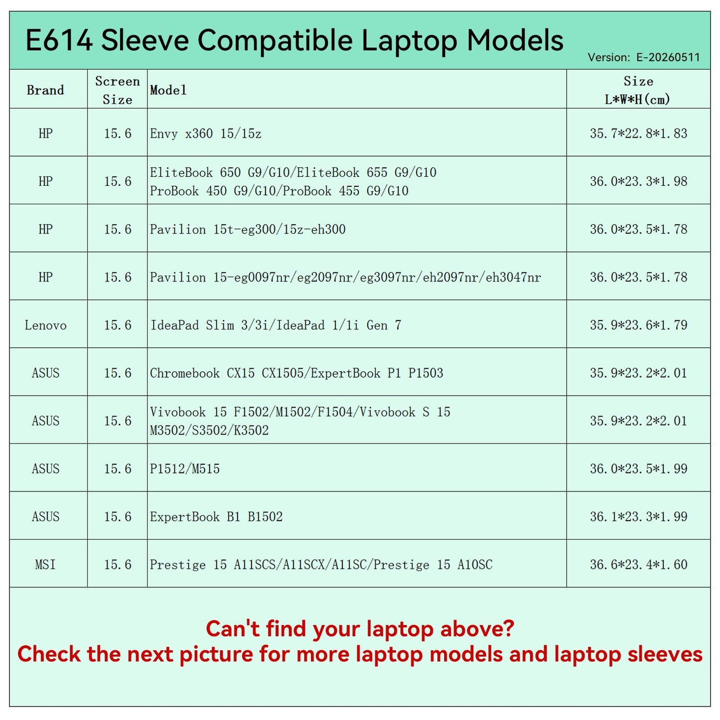Smatree Elite Laptop Sleeve for 15.6 inch HP ProBook/EliteBook/Pavilion/Envy x360, Lenovo IdeaPad Slim 3/3i, ASUS Chromebook/Vivobook/ExpertBook, MSI Prestige, Protective Laptop Case with Pocket(E614)