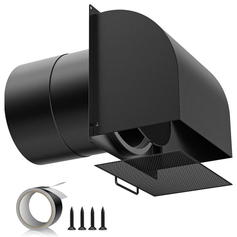 [Upgraded] Hon&Guan 6 Inch Hooded Wall Vent with Magnetic Seal Flap and Removable Mesh, Arc-Shaped 6'' Exhaust Vent Cover Cap for Kitchen Range Hood/Dryer/Bathroom Exhaust(Galvanized Steel, Black)