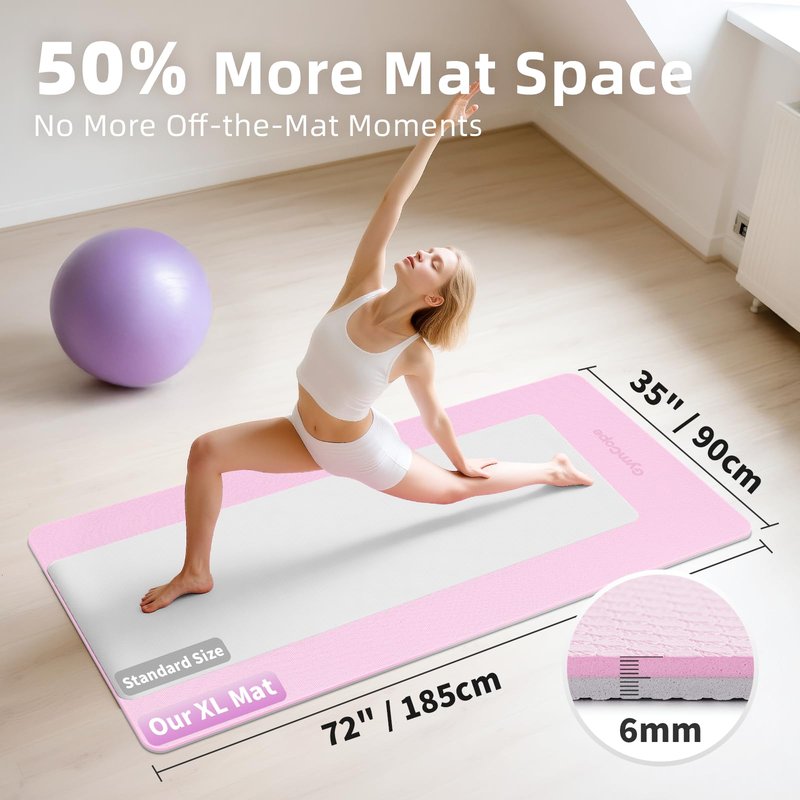 GymCope Extra Large Yoga Mat – 72"x35", Non-Slip TPE Exercise Mat for Women & Men, 1/4" Thickness Pilates Mat for Home Gym, Yoga & Barefoot Workouts, with Towel, Straps