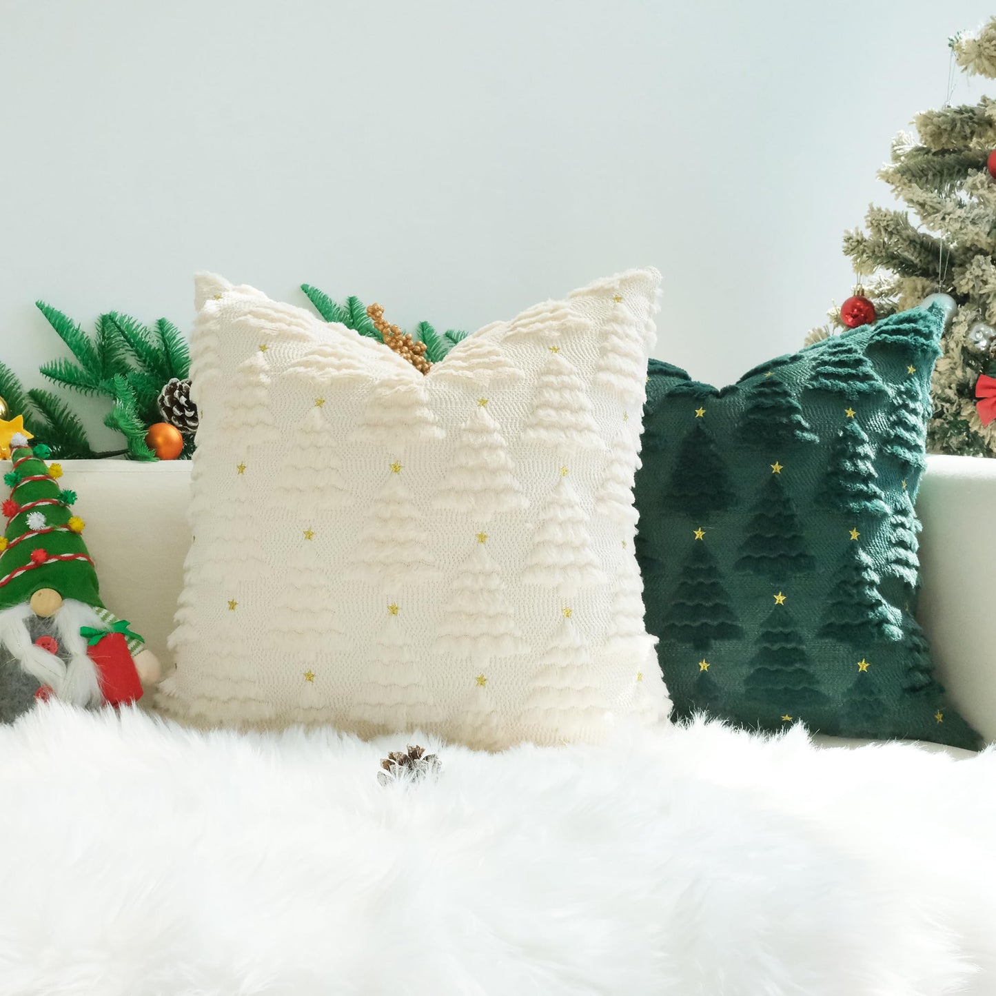 JOJUSIS Decorative Pillow Covers Pack of 4 Throw Pillowcases Faux Fur Couch Cushion (Christmas Tree, 18" x 18" (Pack of 4))