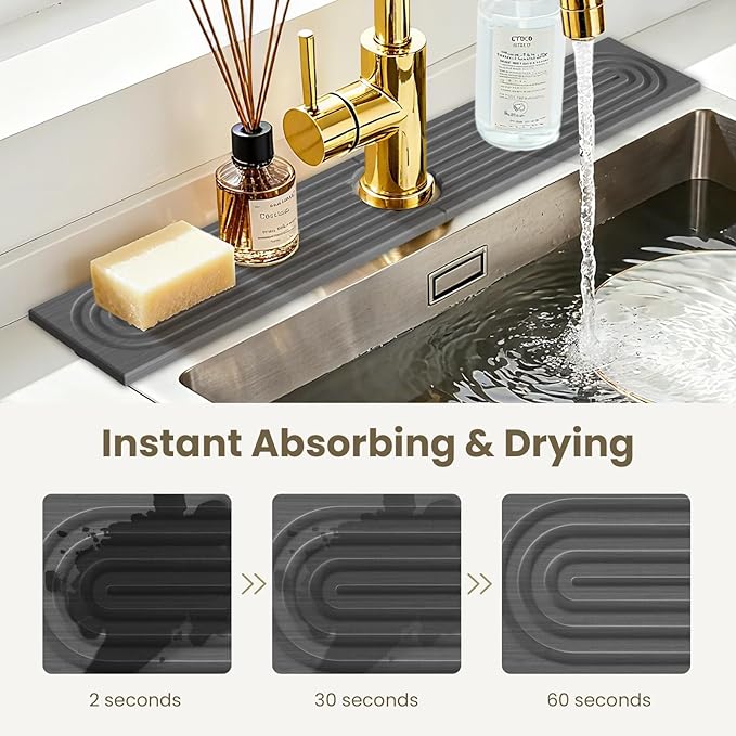 Faucet Mat for Kitchen Sink -Diatomite Stone Drying Mat for Kitchen Counter &