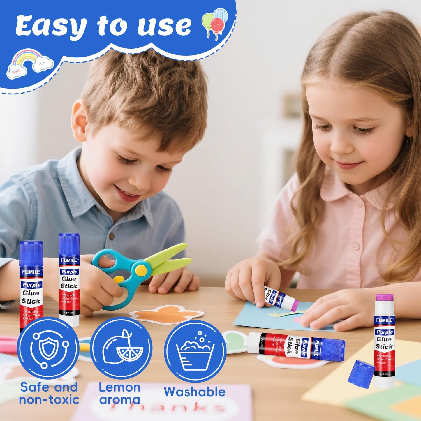 72 Pack Glue Sticks Bulk for Kids, Disappearing Purple Glue Sticks for Classroom and Teacher Supplies.0.18 OZ kids glue Dries Clear, Non-Toxic, Washable, Back to School Supplies and Student Must Haves