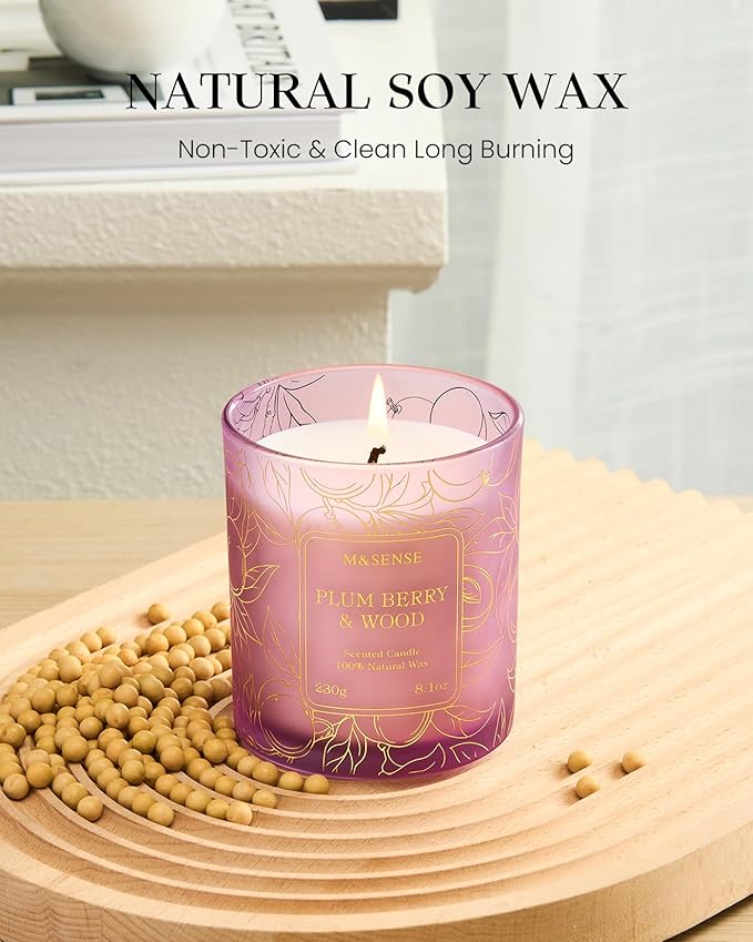 M&SENSE Fresh Melon Wooden Scented Soy Candles - Vegan, Naturally Scented, No Toxin Relaxing Candles for Stress Relief, 8.1oz 42-Hour Burn Time, Fall Winter Thanksgiving Christmas Housewarming Gift