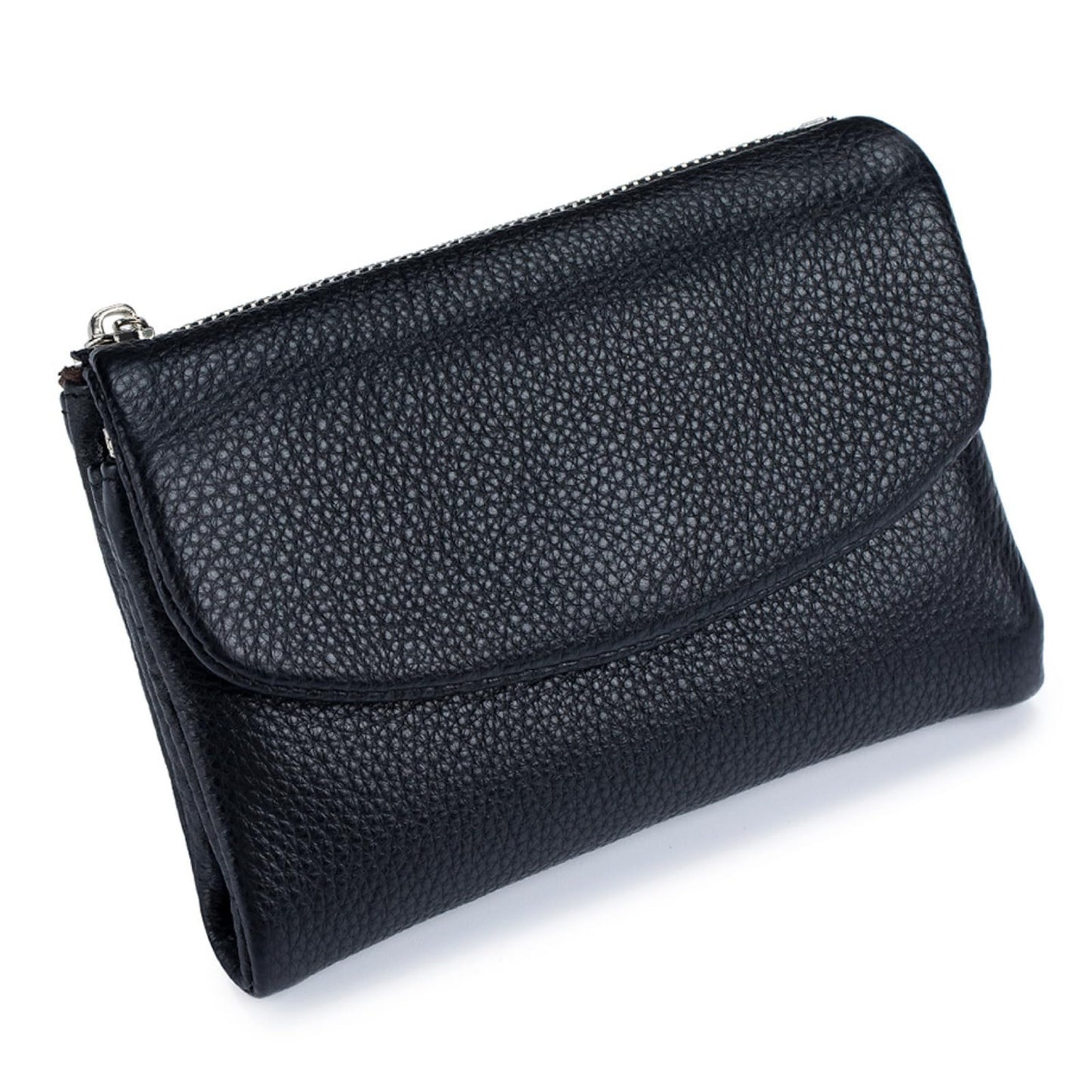 Genuine Leather Wallet for women, RFID Blocking Soft Leather Bifold Compact Card Holder Wallet with Zipper Coin Pocket ID Window (Black)