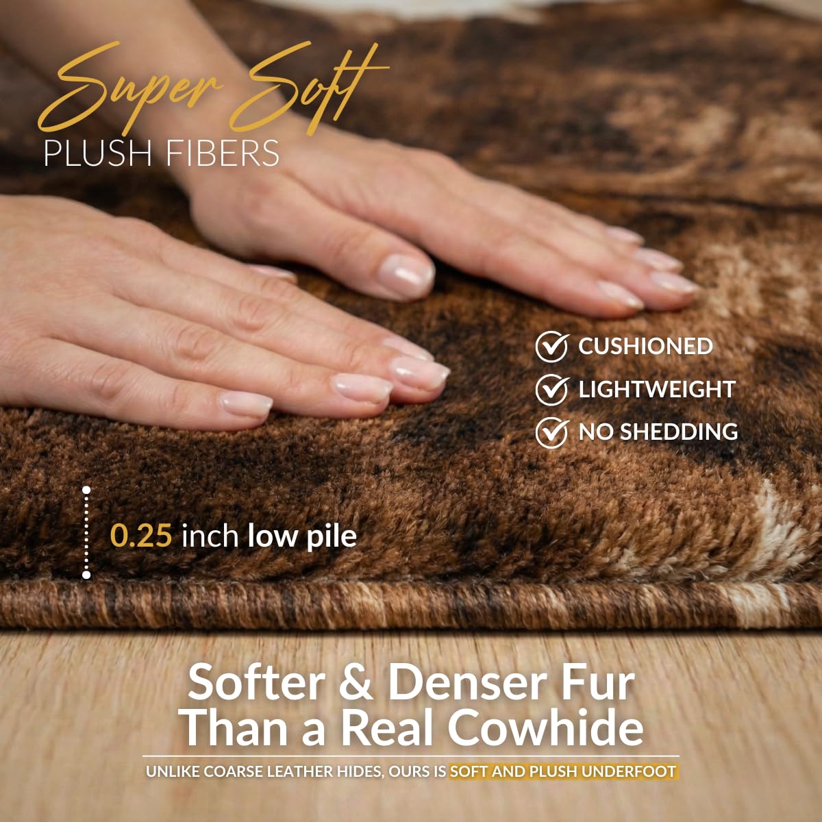 NativeSkins Faux Cowhide Rug – Brindle (Large) | 4.6ft x 6.6ft | Triple-Layer Support | Ultra-Soft Pile | Hand-Cut, Faux Suede No-Slip Backing | Western Rug | Cow Hide Animal Print