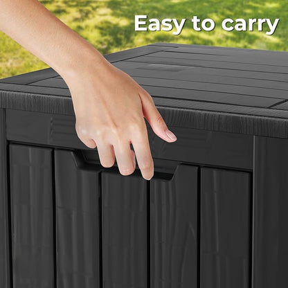 35 Gallon Waterproof Large Resin Deck Box Indoor/Outdoor Lockable Storage Container and Seating for Garden, Pool, and Patio (35 Gallon, Black)
