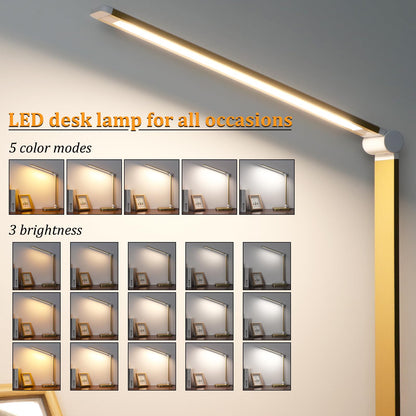 LED Desk Lamp with USB Ports,Touch Desk Lamps for Home Office with 5 Color Modes,3 Brightness Desk Light with Small Night Light,Reading Lamp Table Lamp for Bedroom Bedside Study Black （with adapter）