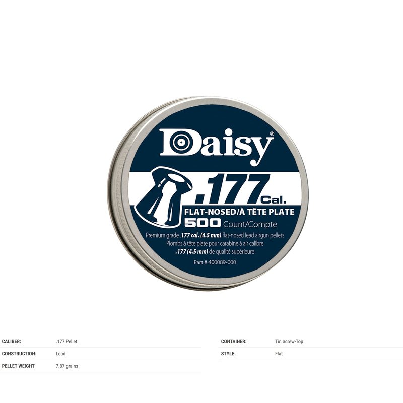 Daisy, Precision Max .177 Cal, 7.8 Grains, Wadcutter, 500ct, Flat-Nose Pellets, Flip Top Box, Belt Clip Design, .177 Caliber, 987597-406