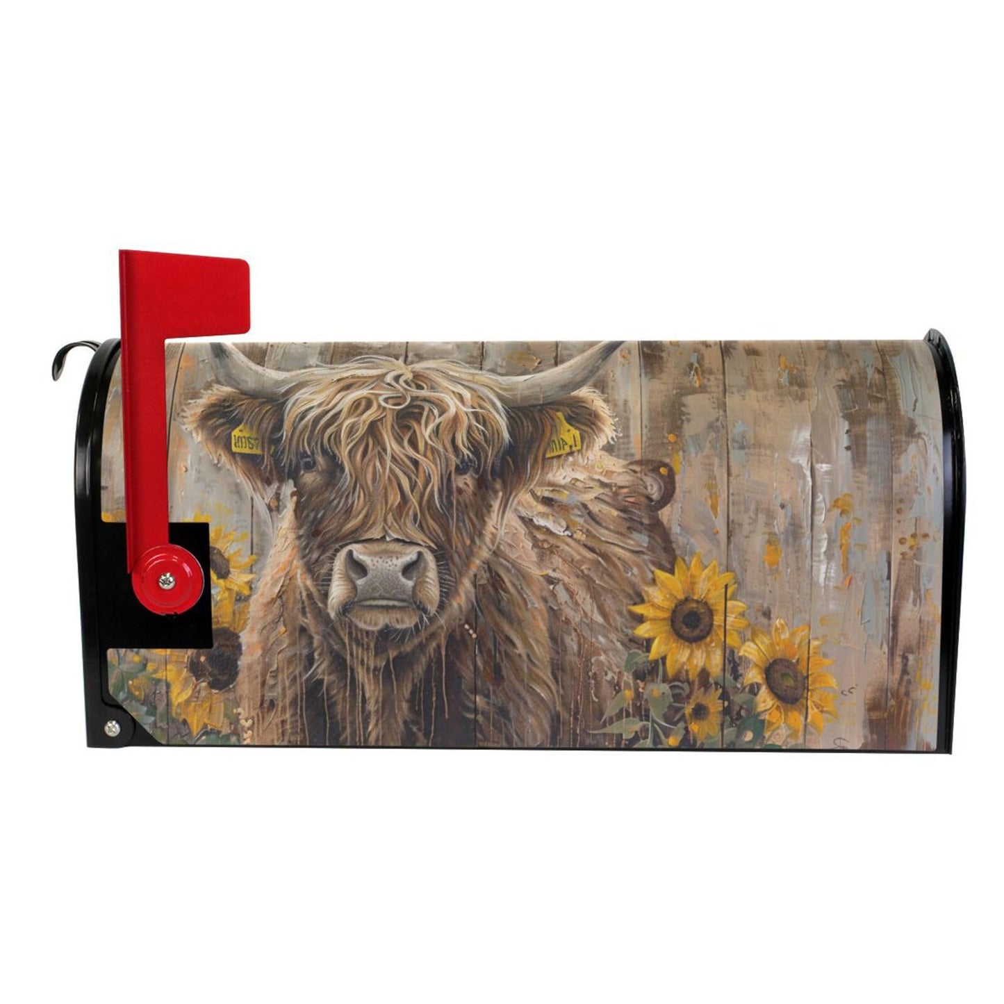 ALAZA Highland Cow and Sunflowers on Rustic Wooden Magnetic Mailbox Cover MailWraps Garden Yard Home Decor for Outside Oversized-25.5" x20.8"