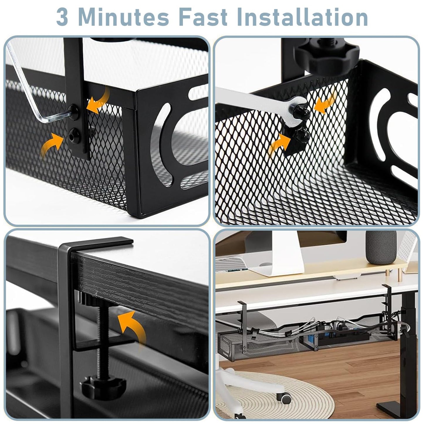 Mzmaxy Cable Management, 25'' Cable Management Under Desk No Drill, Metal Cord Organizer with Clamp for Standing Desk, Cable Organizer for Home Office, Black