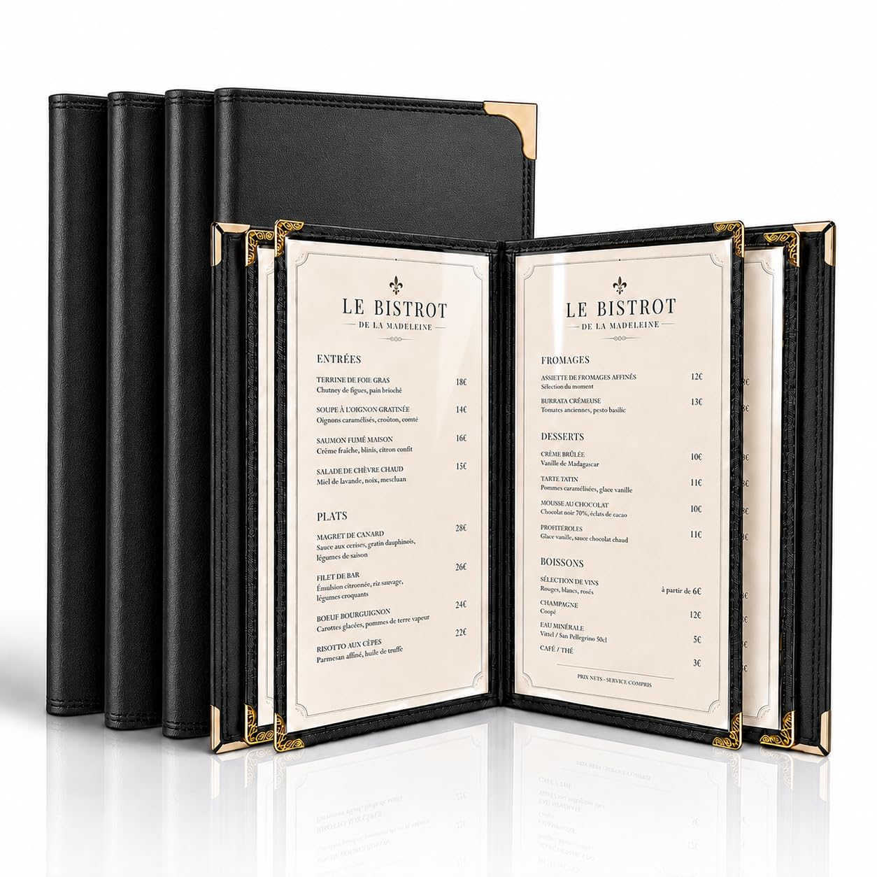 4 Pack Restaurant Menu Covers 8.5 x 11 – 2 Pack Menu Holder, 4 Page 8 View Faux Leather Menu Book with Clear PVC Sleeves | Waterproof & Durable for Restaurant, Bar, Café, Hotel