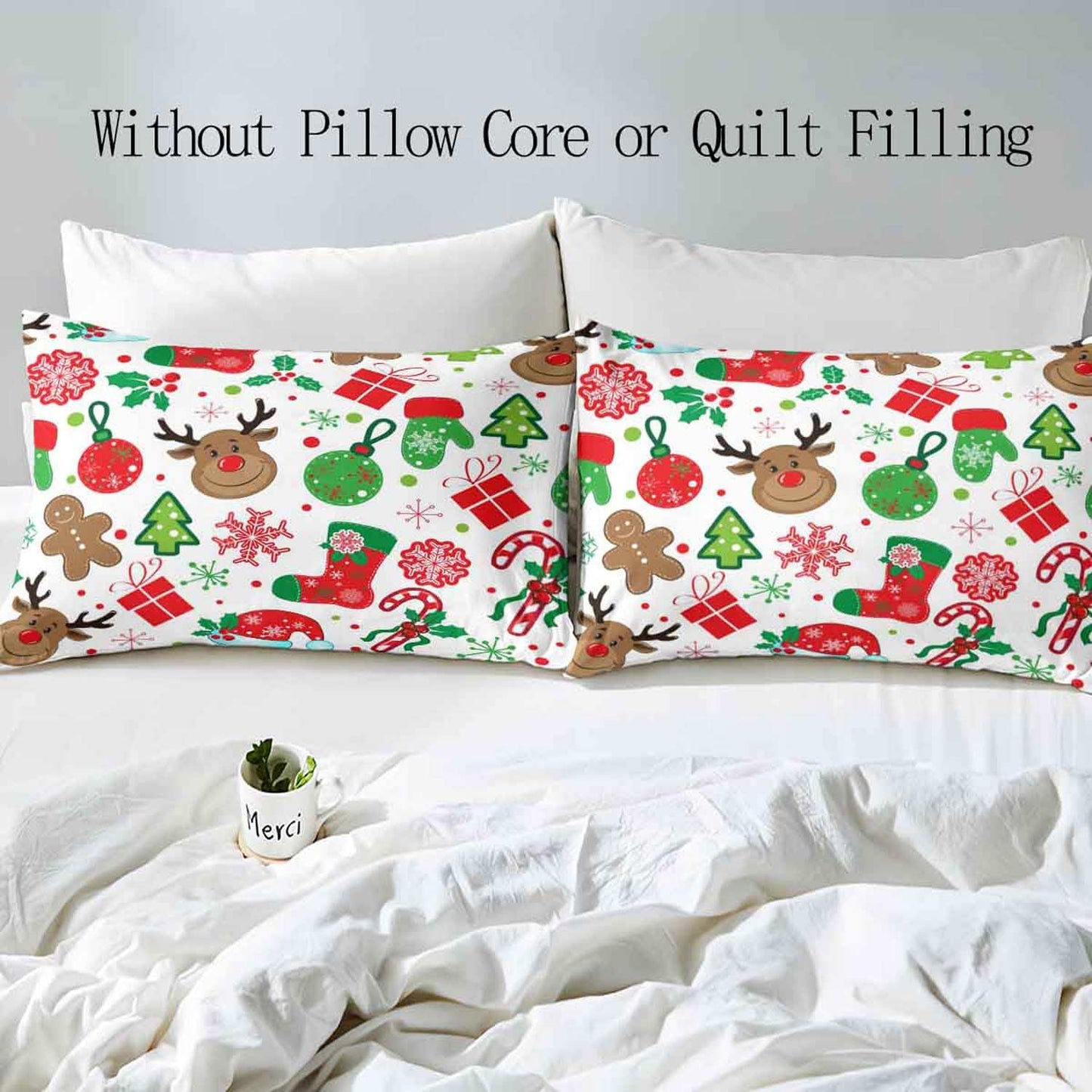 LUVIVIHOME 3PCS Christmas Duvet Cover Queen, White Duvet Cover, Boys Girls Kids Bedding, Cute Reindeer Snowflake Gingerbread Candy Cane Holiday Christmas Comforter Bedspread Quilt Cover 2 Pillow Cases