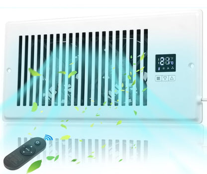 Xcity Quiet Register Booster Fan, Intelligent 4"x10" Vents, 10-speed, Air Vent Fan with Remote Control & Thermostat, Smart LED Display Ideal for HVAC, Integrated Heating & Cooling, White