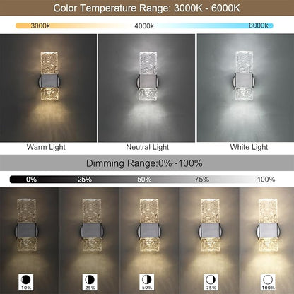 HuisMier Brushed Nickel Crystal Wall Sconce, Modern Dimmable LED Wall Light Fixtures with Remote, K9 Elegant Crystal Vanity Wall Lighting for Bathroom Bedroom Stairway Hallway, Hardwired 3000K-6000K
