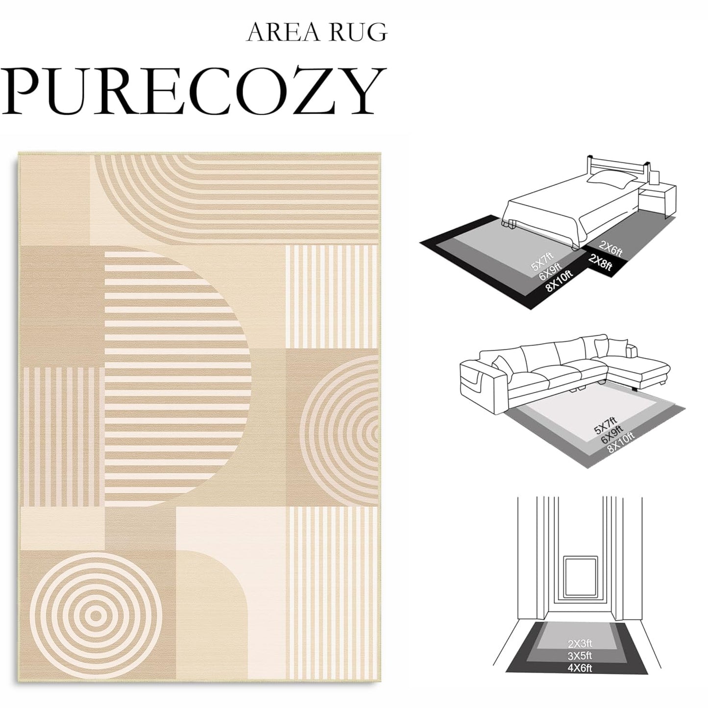 Glocmna Beige Geometric 2x6 Runner Rug for Hallway Kitchen Bedroom White Machine Washable Mid Century Modern Rug Non Slip Low Pile Minimalist Line Rugs Long Floor Mat Carpet for Bathroom Laundry,Beige